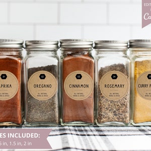 Spice Jars Labels, Spice Organizer Custom Labels, Printable Herb Labels, Jar Label Template, Circle Spice Labels, Edit With Canva. DTP-027