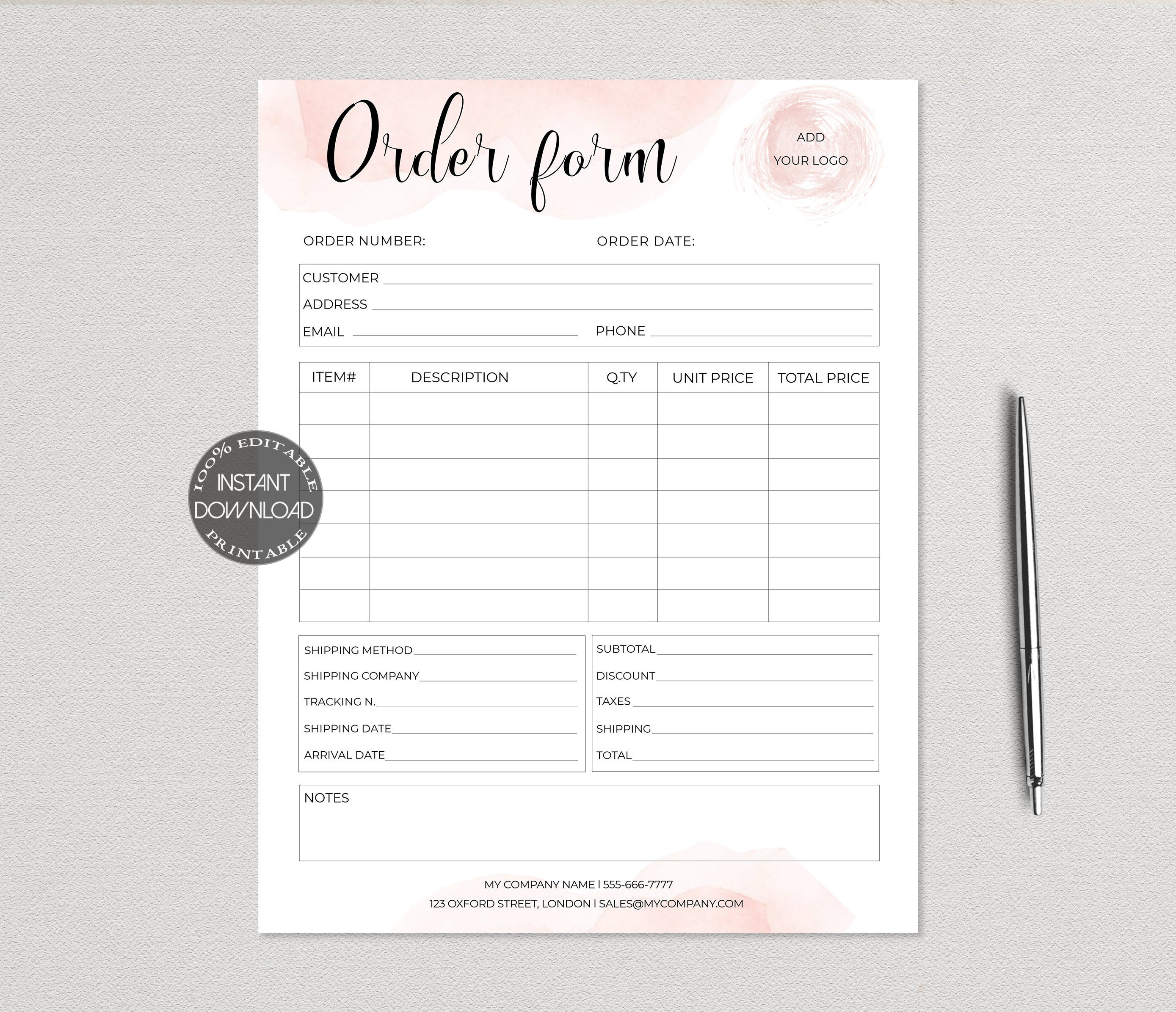 editable order form small business forms craft order forms etsy