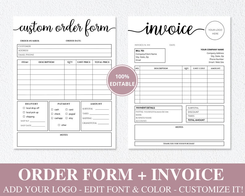 4 Order Forms Bundle I Editable Invoice Order Form I Printable T-shirt ...