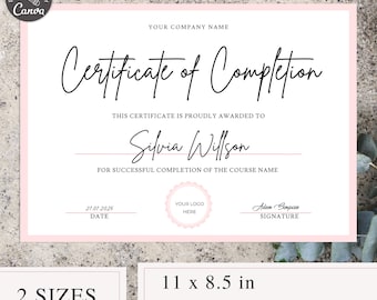 Editable Certificate Of Completion I Canva Template, Lash Certificate Of Completion, Training Course Certificate, Makeup Artist Certificate