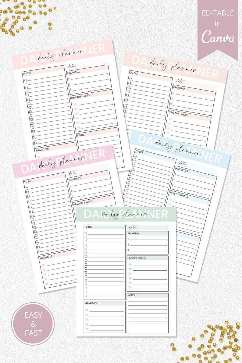 Editable Daily Planner ADHD Day Planner Printable Canva Etsy sterreich