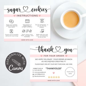 Sugar Cookie Care Karte und Dankeskarte Canva Template | Cookies Pflegeanleitung | Bakery Care Karteneinlage | Bearbeitbare Bäckereivorlagen Bestellungen