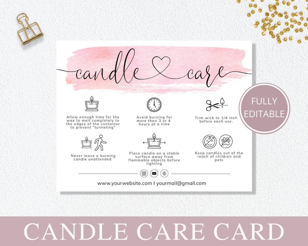 Editable Candle Care Card, Candle Care Instructions Template, Printable