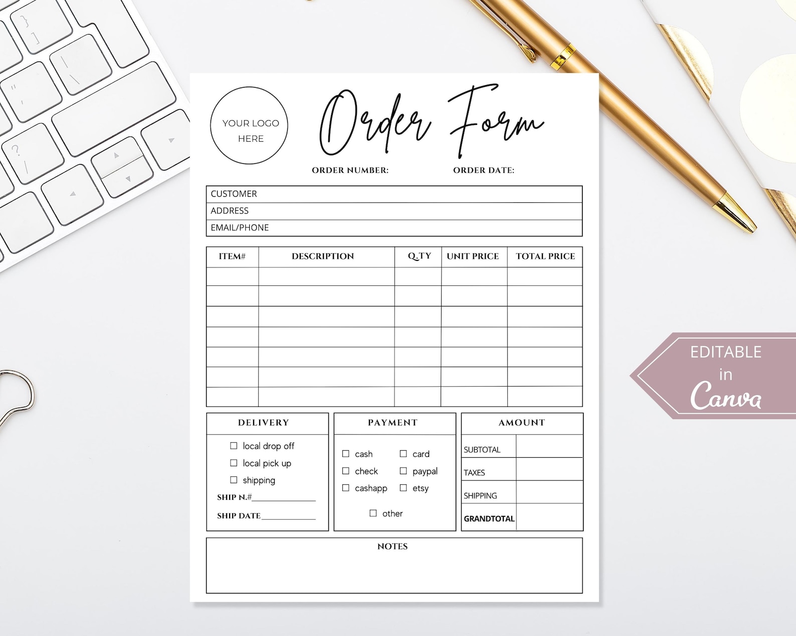 Editable Canva Order Form | Template for Small Business | Printable ...