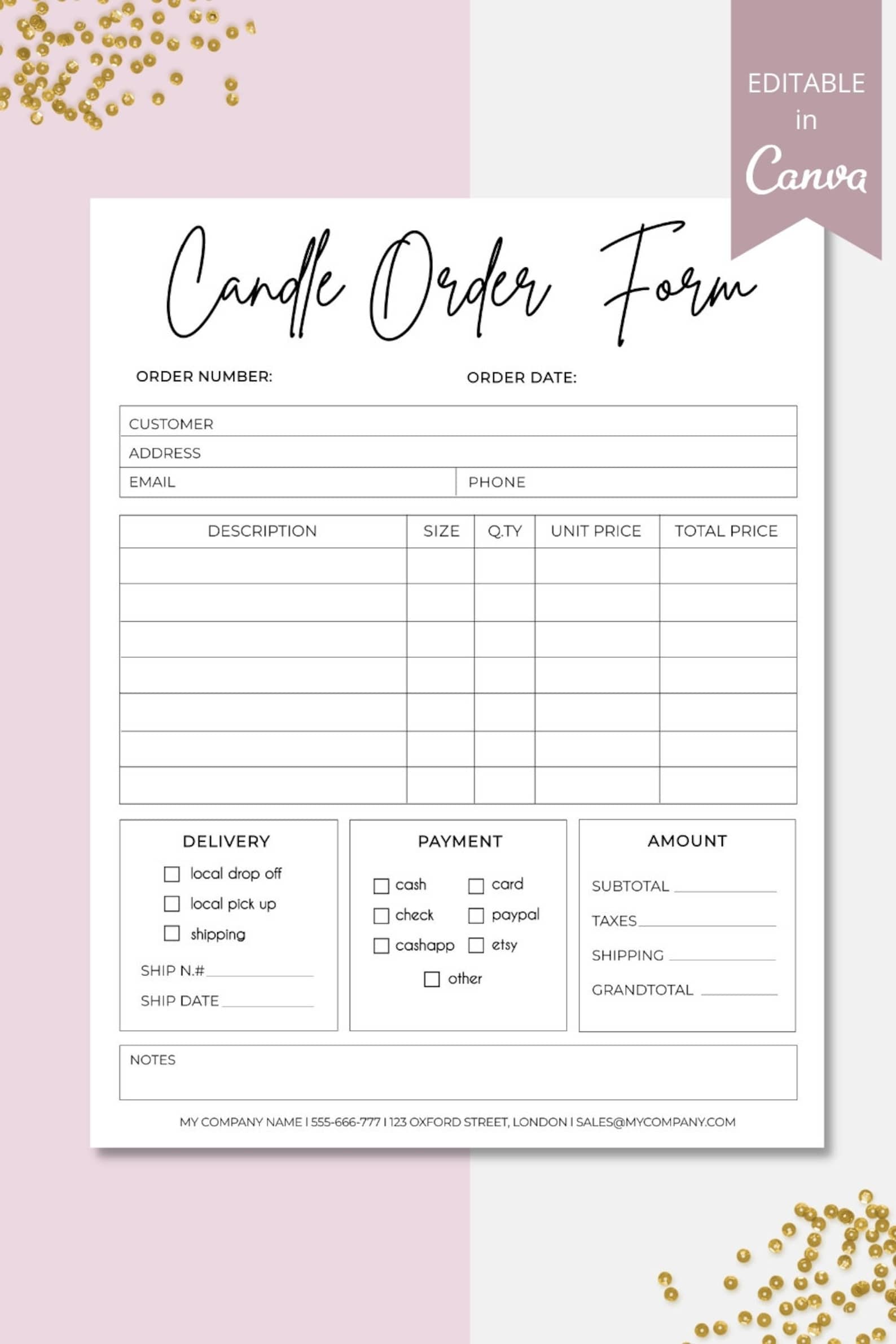 Order Form Template Editable Candle Order Form Candle Etsy Order Form Template Editable Candle Order Form Candle Etsy