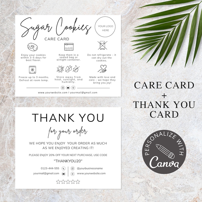 sugar cookies care card, care instructions, editable canva template