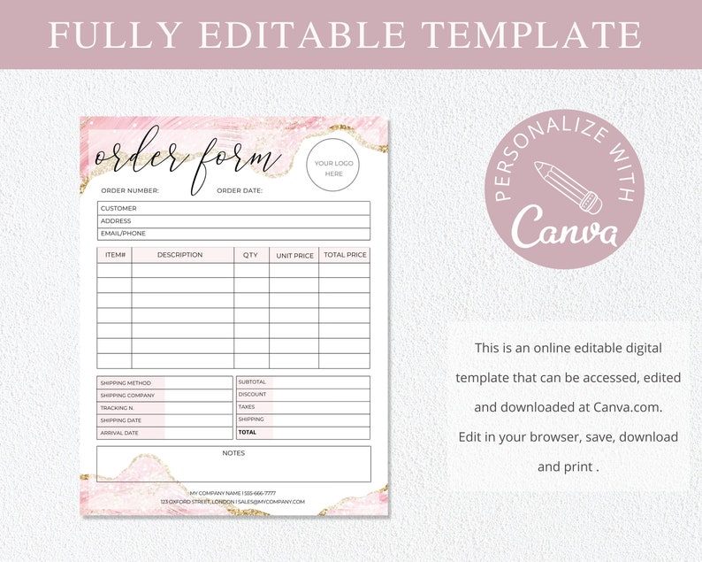Cake Order Form Template | Editable Canva Bakery Custom Order Card ...