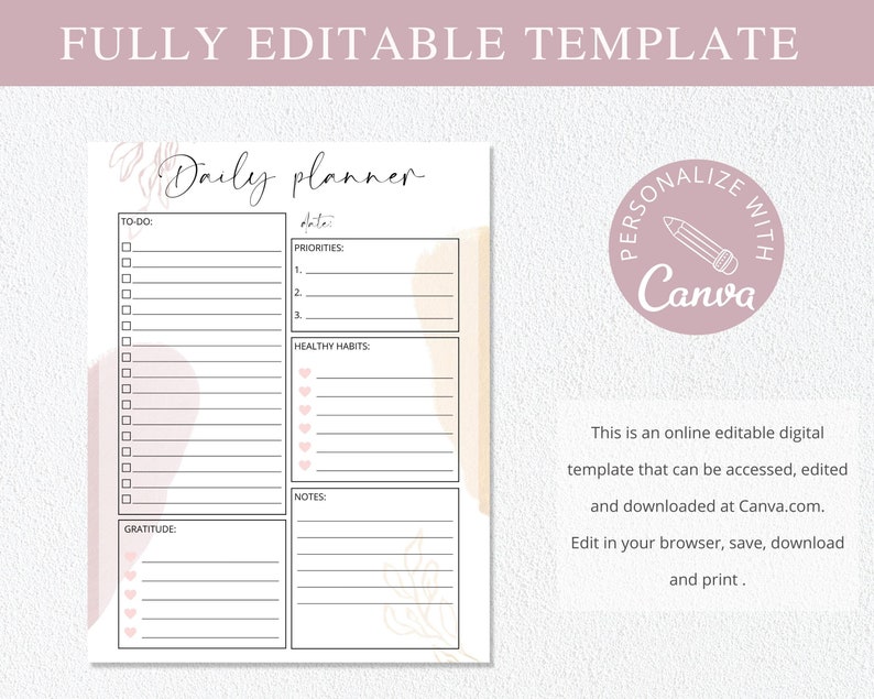 Editable Daily Planner ADHD Day Planner Printable Canva Etsy