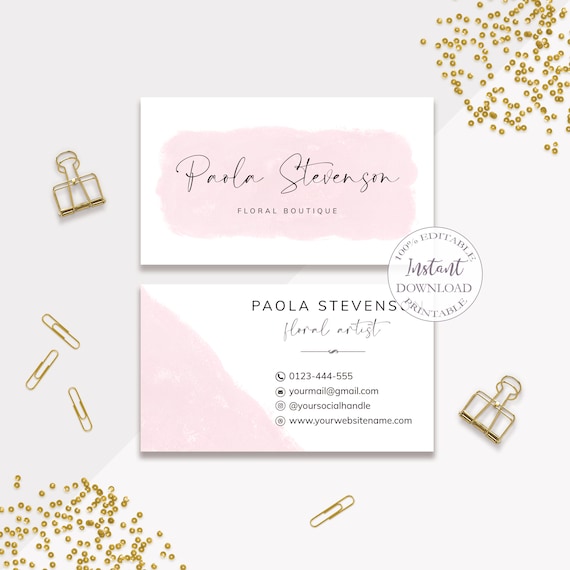 Business Card Template, Custom Business Cards, Editable Pink Business  Cards, Printable Business Cards Feminine,social Icons Included.dtp-025 