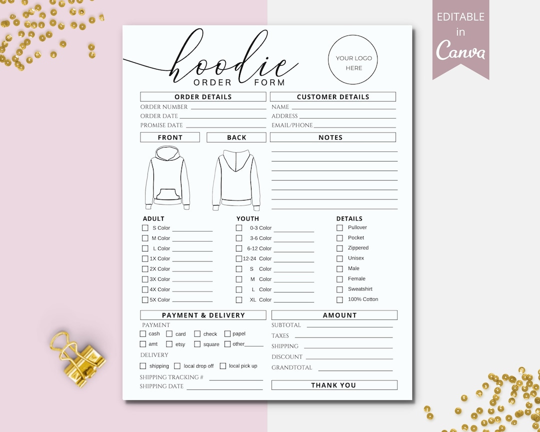 Hoodie Order Form Template Hoodie Small Business Editable Order Forms Hoodie Order Form Template Hoodie Small Business Editable Order Forms