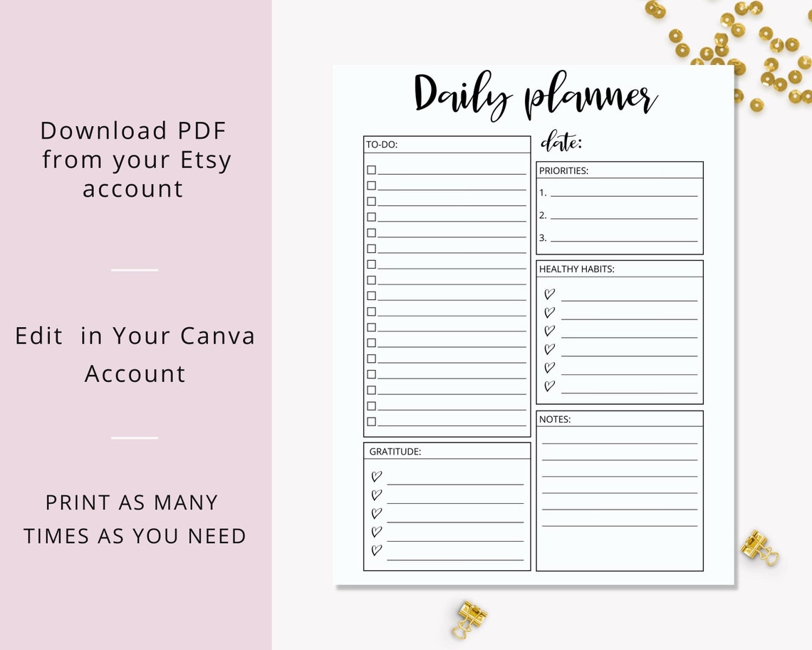 Editable Daily Planner ADHD Day Planner Printable Canva | Etsy