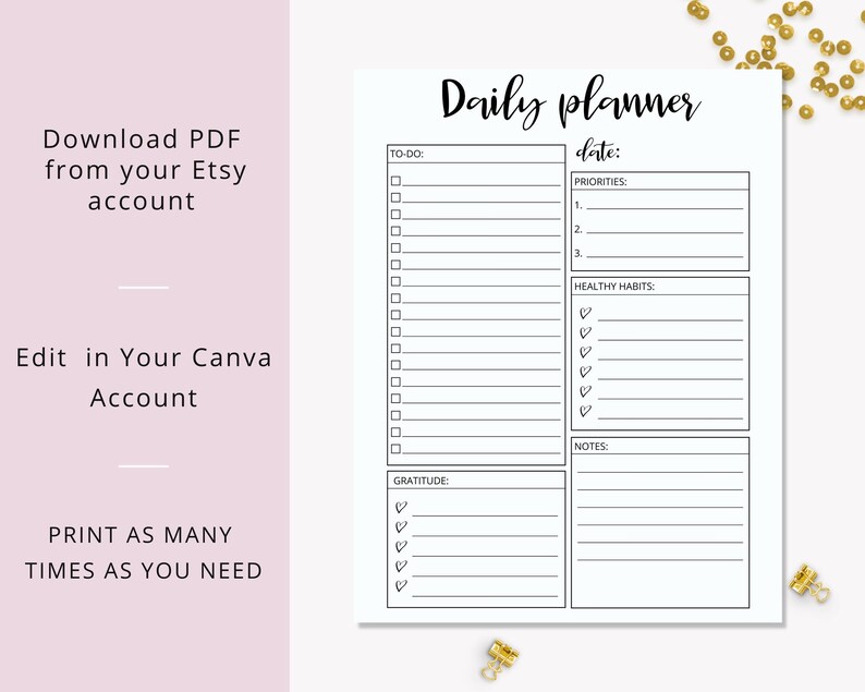 Editable Daily Planner ADHD Day Planner Printable Canva | Etsy
