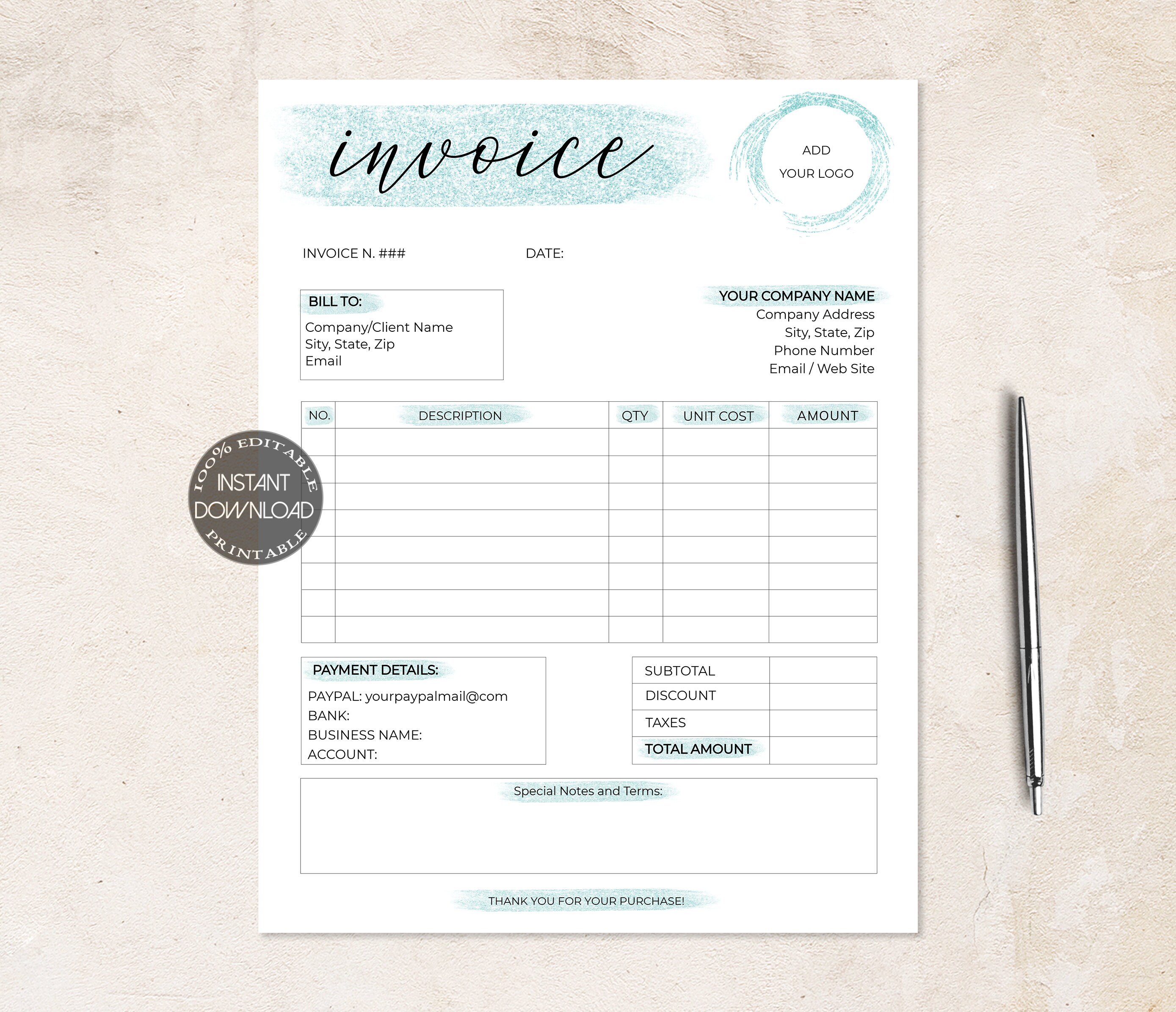 invoice template invoice printable bill template etsy uk