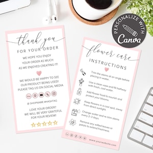 Editable Flower Care Card | Canva Template for Florist Thank You, Plant Fresh Cut Blooms, Printable Flower Delivery Care Instructions Insert