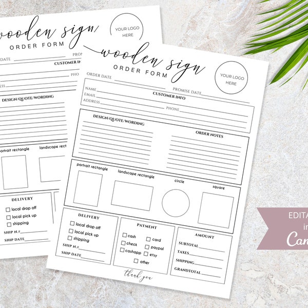 Wooden Sign Order Form, Editable Canva Template, Printable Craft Sign Order Form, Editable Order Form for Crafters, Order Ready Template.