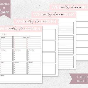 4 Editable Weekly Planner, ADHD Planner Printable, Canva Template ...