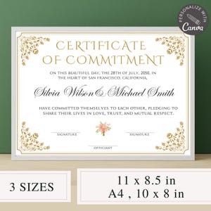 Zertifikat über Engagement Vorlage I Canva Vorlage, bearbeitbares Hochzeitsandenken, benutzerdefinierte Heiratsurkunde, bearbeitbare Hochzeitsurkunde