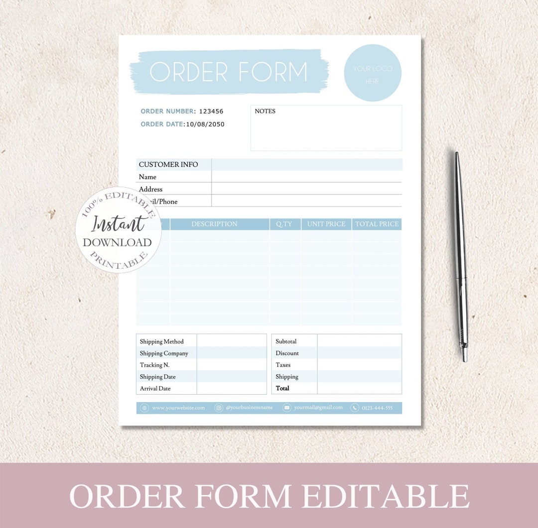 Order Form Template Editable, Custom Order Form, Work Order Template ...