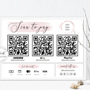 Bearbeitbare Scan-to-Pay-Karte, QR-Code-Zeichen Canva-Vorlage, Geschäftsschild für kleine Unternehmen, Venmo-Zahlung druckbar, sofortiger Download. DTP-032