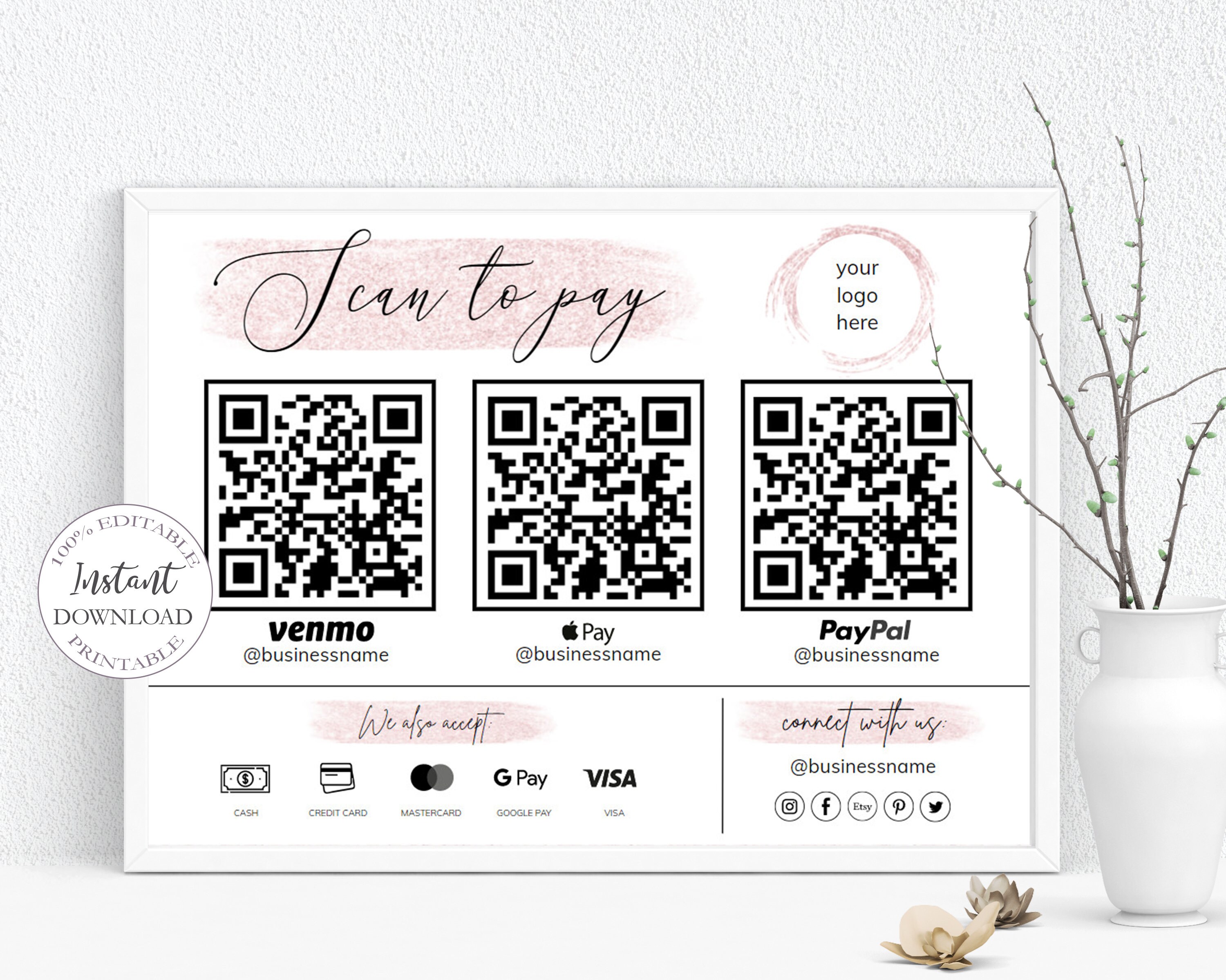 Editable Scan to Pay Card QR Code Sign Canva Template - Etsy