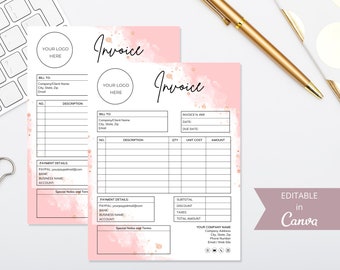 Invoice Template Printable I Canva Template I Editable Order Form I Invoice Receipt Business Templates I Photography Invoice Template