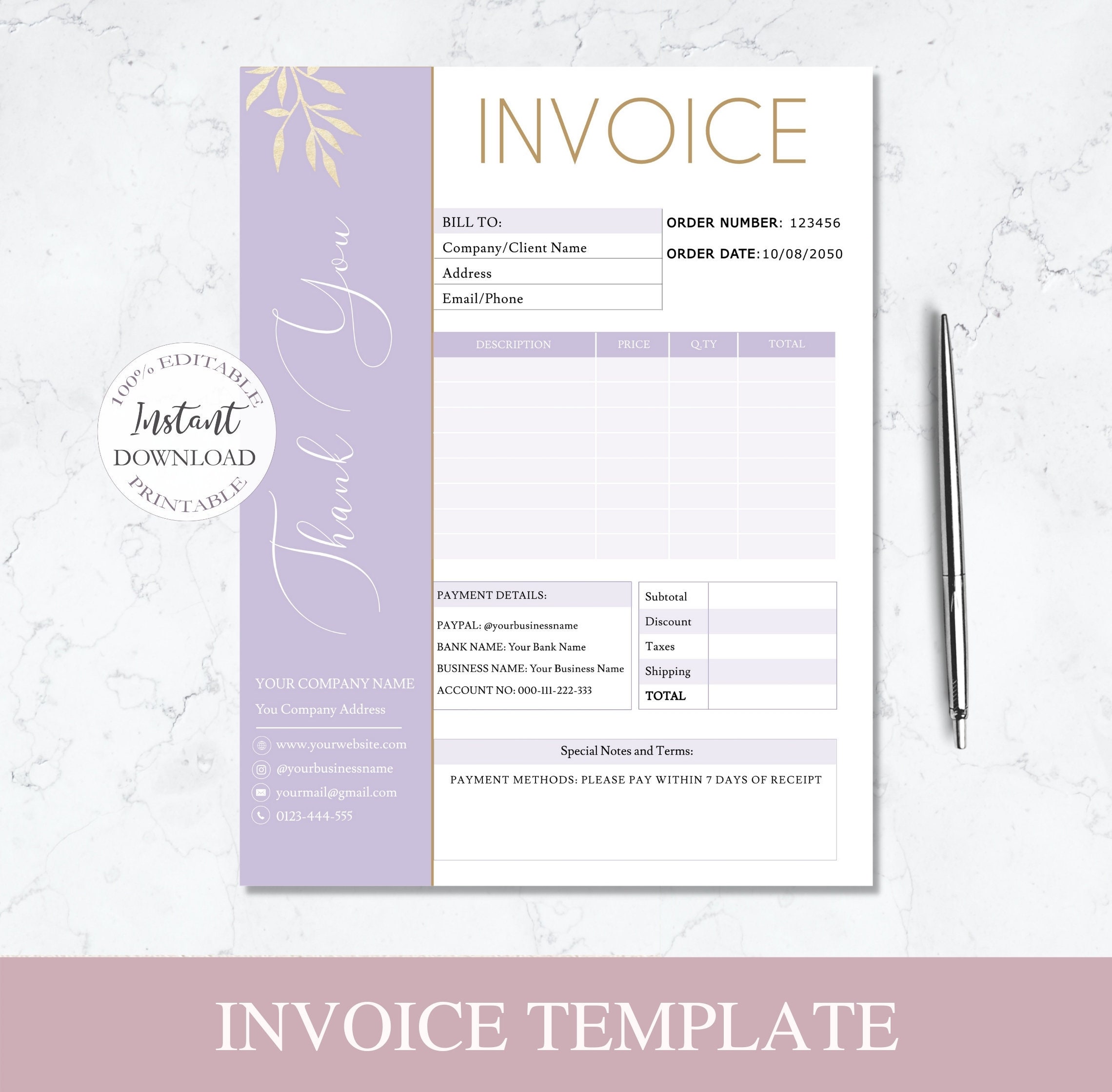 Etsy Invoice Template Printable Word Searches