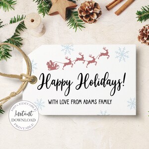 Happy Holidays Tags Template, Editable Christmas Tag, Printable Xmas ...