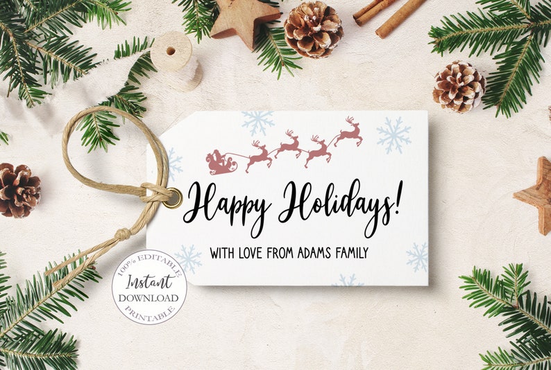 Happy Holidays Tags Template Editable Christmas Tag - Etsy