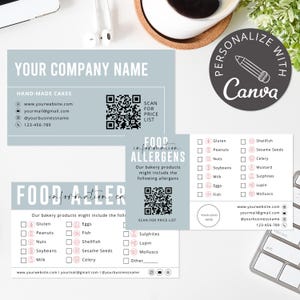 Food Allergens Care Instructions I Editable Canva Template, Printable Bakery Allergy Warning, Cake Care Warning Cards, Food Allergy Card