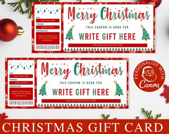 Modello coupon di Natale I Modello Canva modificabile, certificato regalo di Natale stampabile, regalo per lei, modello coupon di Natale