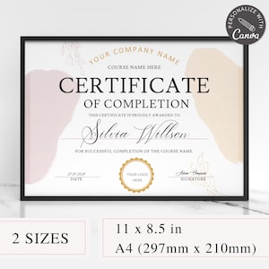 Editable Certificate Of Completion I Canva Template, Lash Certificate Of Completion, Training Course Certificate, Makeup Artist Certificate