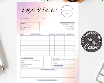 Invoice Template Editable I Canva Template, Small Business, Custom Order Form Printable, Invoice Form, Receipt Template, Bakery Invoice