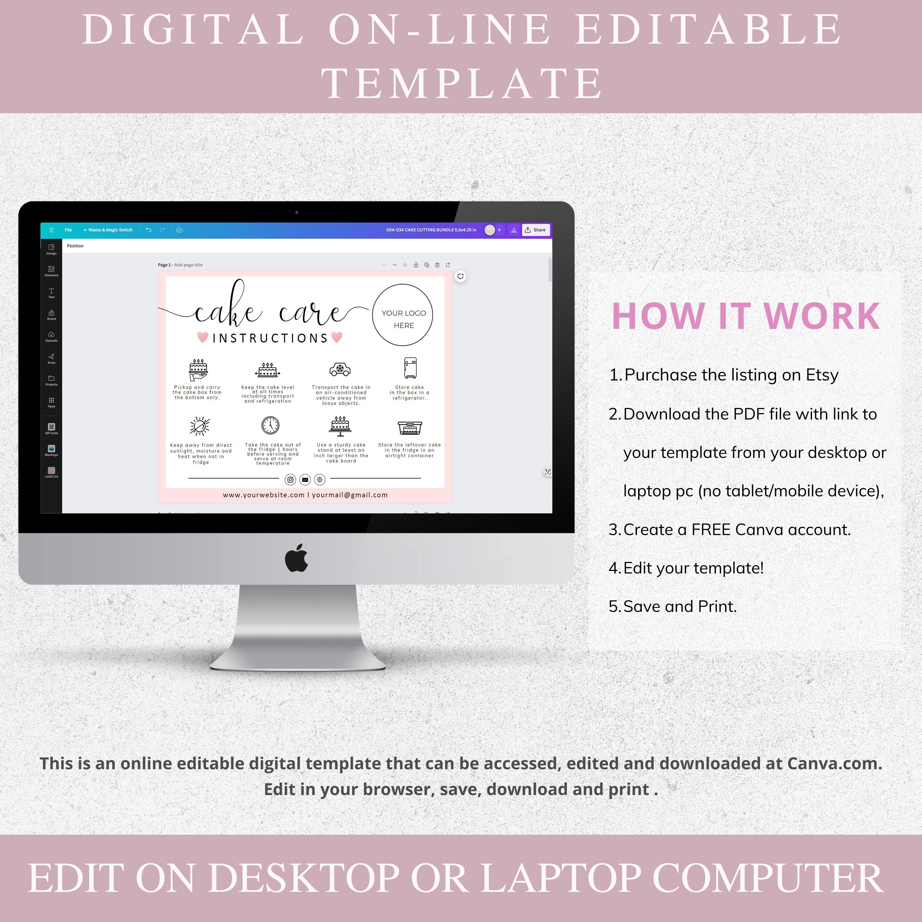 Cake Care Card I Editable Canva Template I Cake Cutting Guide, Care ...