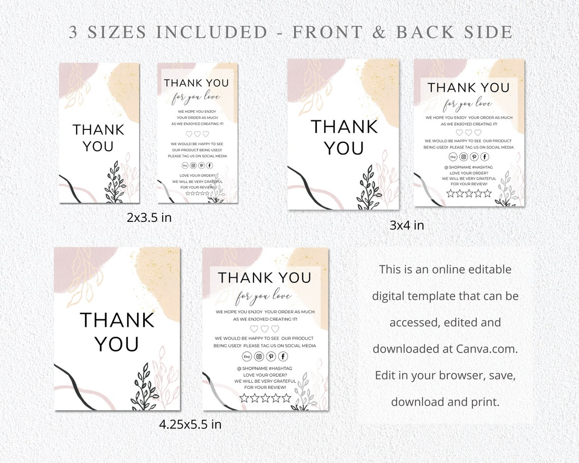 Canva Business Thank You Cards Template 3 Sizes Included Etsy Canada