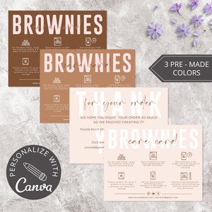 Brownies Pflege Kartenvorlage I Canva Template I Cookie Dankes-Karten I Bearbeitbare Kuchen Anleitungs-Karte I Custom Care Card.