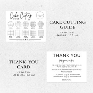 cake care card, instant download, cake cutting guide, care instructions, small business, cake cutting set, canva template, bakery care card, cake care guide, cake portion guide, cake business, thank you cards, editable template