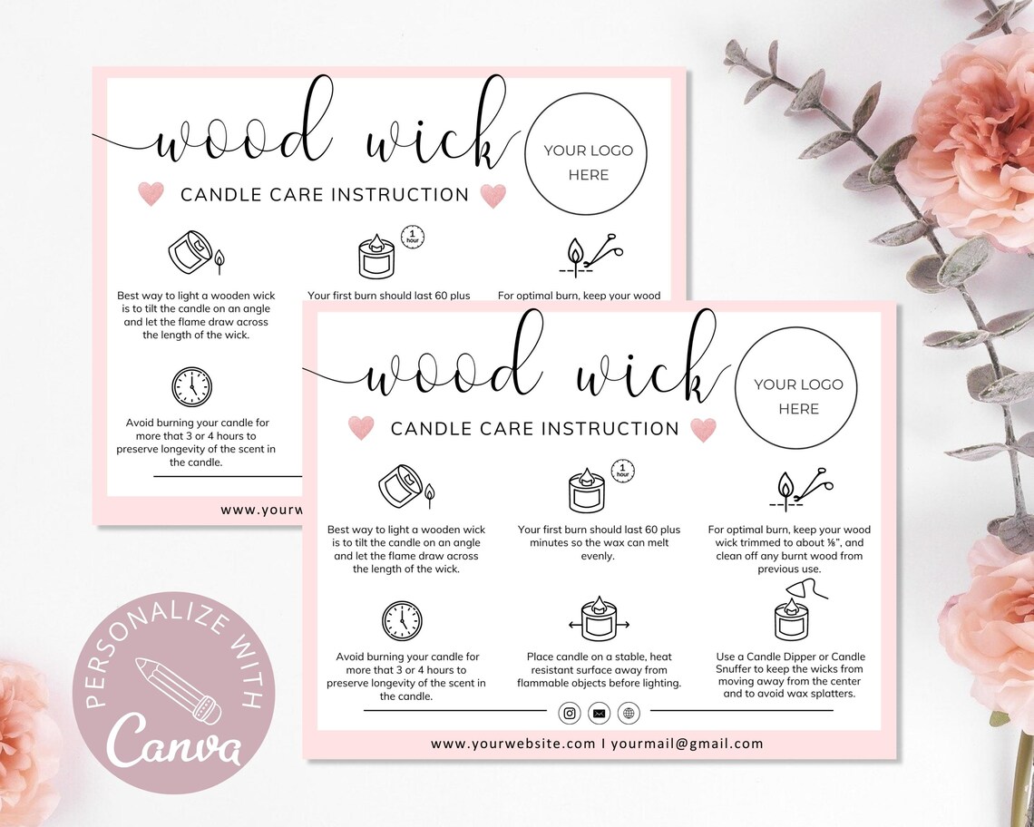 Wood Wick Candle Care Card I Editable Canva Template I Candle Etsy