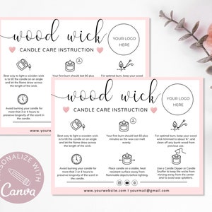 Wood Wick Candle Care Card I Editable Canva Template I Candle Thank You Card For Customers I Candle Instructions Card I Custom Care Card.