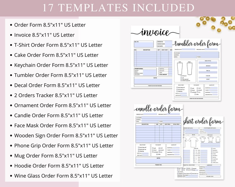 17 Fillable Order Forms Bundle, Invoice Template , Printable Small ...