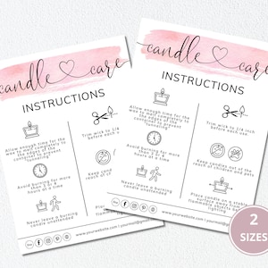 Candle Care Card Editable Template, Printable Candle Instructions Card, Candle Business Order Package Inserts, Candle Branding Card. DTP-030