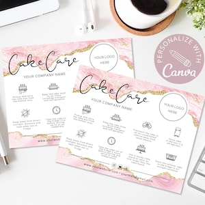Taartverzorgingskaartsjabloon, Canva bewerkbare verzorgingskaarten bruidstaart, afdrukbare gids voor taartverzorging, taartinstructies, direct downloaden. DTP-031