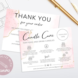 Food Candle Care Card Editable Template, Drink Candle Instructions, Cake Care Guide, Candle Small Business Inserts, Add Your Logo. DTP-030