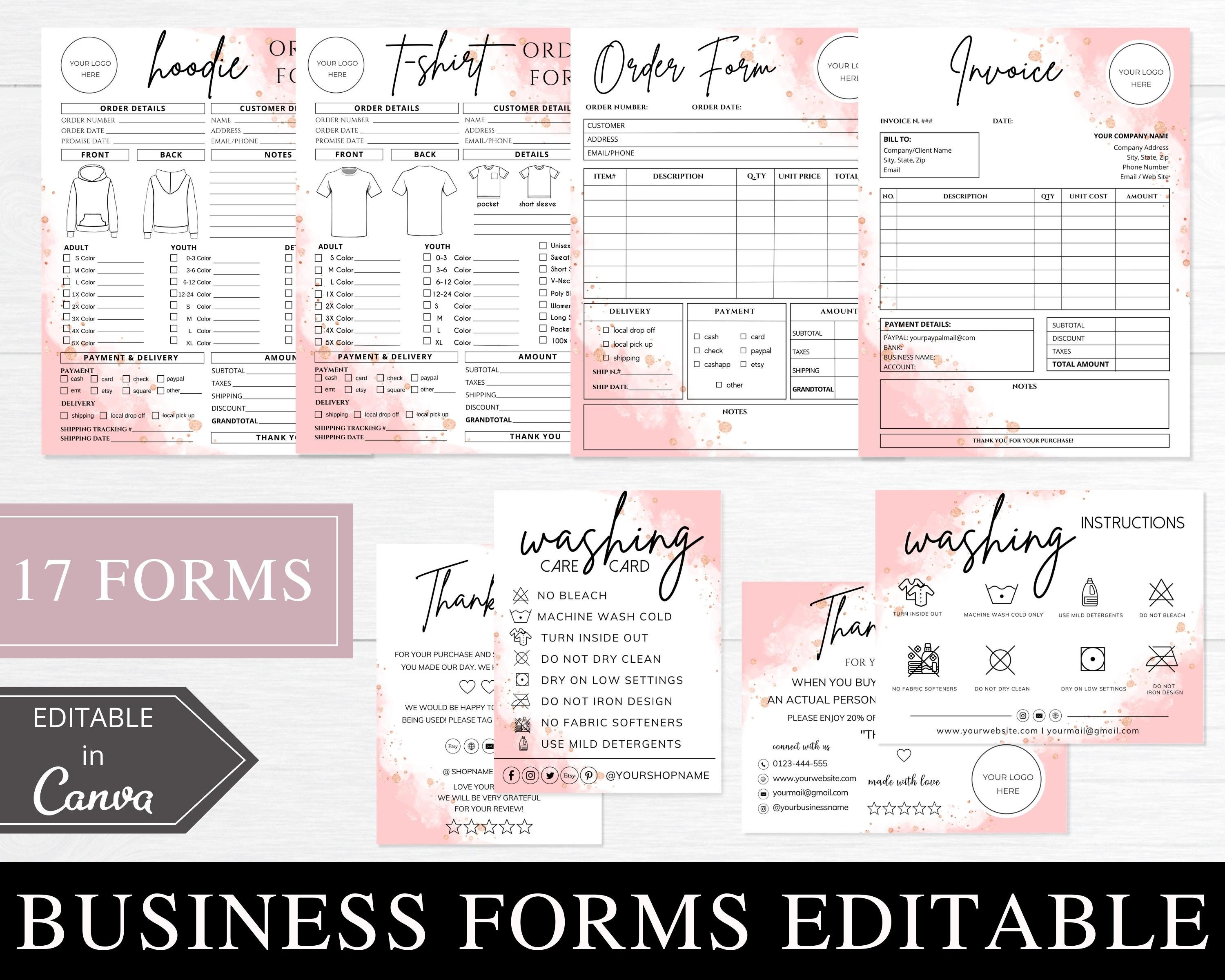 Order Form Template, Canva Editable Business Bundle, Invoice Template ...