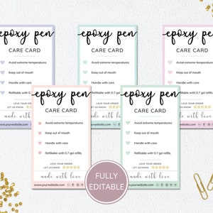 Onderhoudskaartsjabloon epoxypennen, afdrukbare onderhoudsinstructies voor de pen, bewerkbare insteekkaarten voor kleine bedrijven, roze onderhoudskaarten, direct downloaden. DTP-030