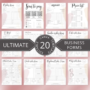 Order Form Template Bundle, 20 Editable Canva Invoice Tumbler Cake Tshirt Forms, Small Business Printable Templates, Scan to Pay