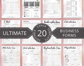 Sjabloonbundel bestelformulier, 20 bewerkbare canva-facturen Tumbler-taart T-shirtformulieren, afdrukbare sjablonen voor kleine bedrijven, Scan-to-Pay