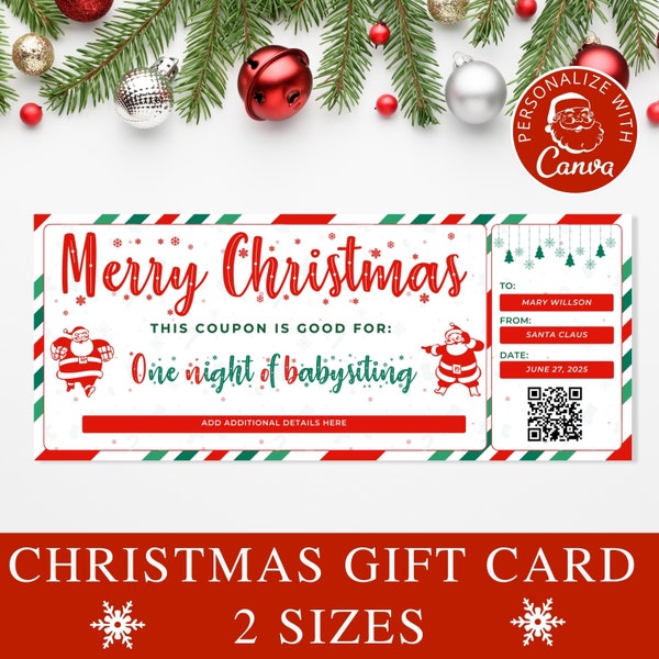 Christmas Babysitting Voucher Template I Editable Canva Template, Personalized Christmas Gift Certificate, Gift For Her, Babysitting Coupon