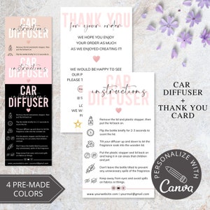 Modelo de difusor de carro Canva I Ambientador de carro editável, Instruções de cuidados para pequenas empresas, Cartões de agradecimento, Modelo editável de difusor de carro