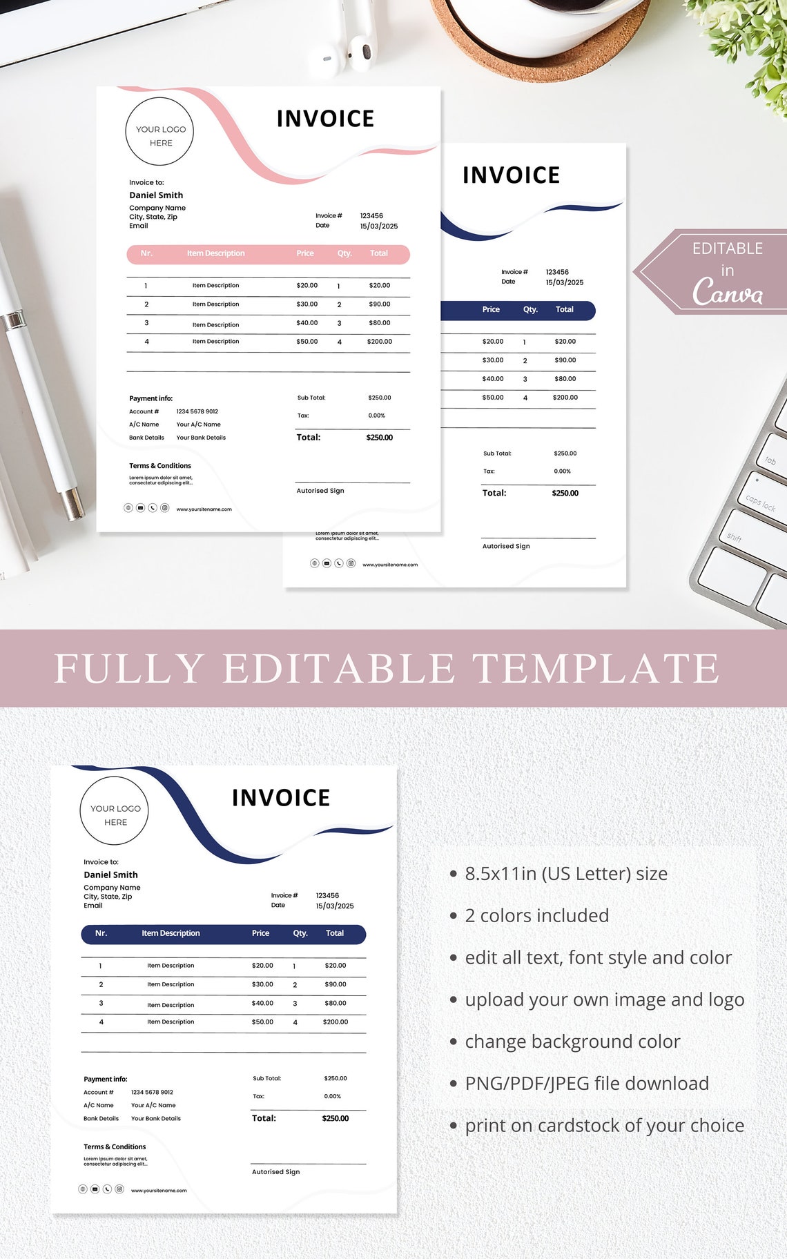 Invoice Template Editable Small Business Custom Order Form - Etsy