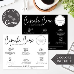 Modello di biglietto di cura per cupcake I Modello Canva modificabile, biglietto di cura per torte, istruzioni per la cura, biglietti di ringraziamento, biglietto di cura per panetteria, inserto per imballaggio